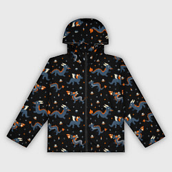 Ветровка с капюшоном женская Коллаж драконов, цвет: 3D-черный