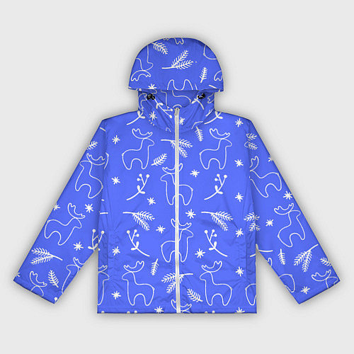 Женская ветровка Синий рождественский принт с оленями / 3D-Белый – фото 1