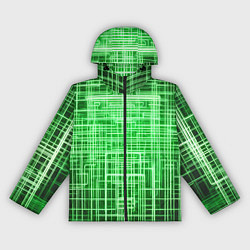 Ветровка с капюшоном женская Зелёные неоновые полосы киберпанк, цвет: 3D-черный