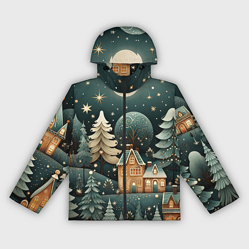 Женская ветровка Снежная деревня в праздничном наряде / 3D-Черный – фото 1