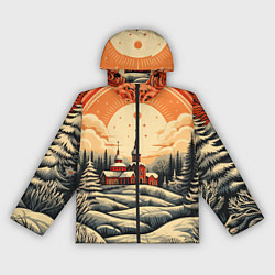 Ветровка с капюшоном женская Белоснежные сугробы и зимние забавы, цвет: 3D-черный