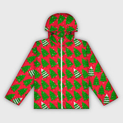 Ветровка с капюшоном женская Рождественские ёлки, цвет: 3D-белый