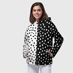 Ветровка с капюшоном женская Две половины чёрный и белый горошек, цвет: 3D-черный — фото 2