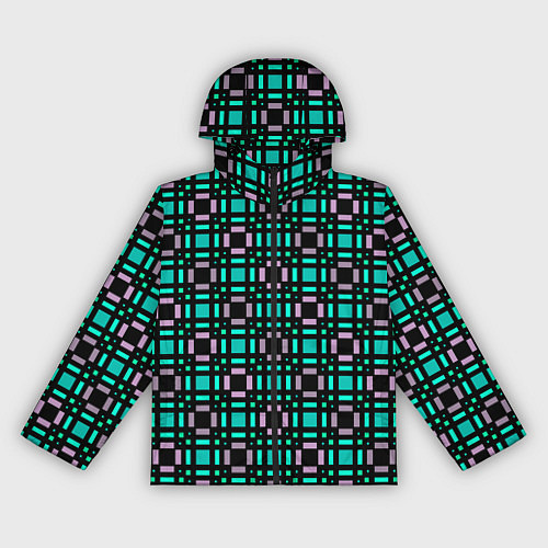 Женская ветровка Зелено-сиреневый с черный клетчатый узор / 3D-Черный – фото 1