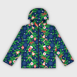 Ветровка с капюшоном женская Новогодние игрушки на ёлке, цвет: 3D-черный
