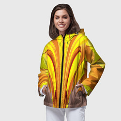 Ветровка с капюшоном женская Вытянутые желтые полосы, цвет: 3D-черный — фото 2