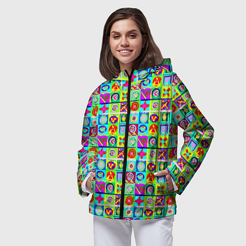 Женская ветровка Сердца и квадраты абстракция / 3D-Черный – фото 3