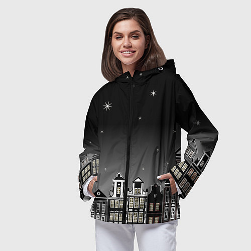 Женская ветровка Ночной город и звездное небо / 3D-Черный – фото 3