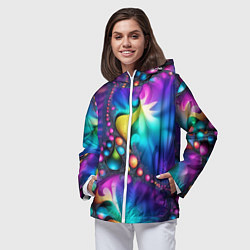 Ветровка с капюшоном женская Розово синий фрактал, цвет: 3D-белый — фото 2