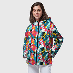 Ветровка с капюшоном женская Тропический цветной узор, цвет: 3D-черный — фото 2