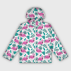 Ветровка с капюшоном женская Тропический розовый фламинго, цвет: 3D-белый