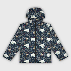 Ветровка с капюшоном женская Акварельные медведи и олени, цвет: 3D-черный