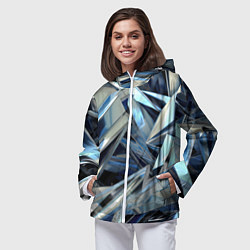 Ветровка с капюшоном женская Абстрактные осколки голубого цвета, цвет: 3D-белый — фото 2