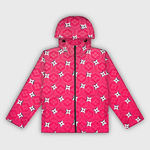 Женская ветровка Малиновая японская черепаха в белый сюрикен / 3D-Черный – фото 1