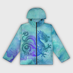 Ветровка с капюшоном женская Бирюзовый дракон узор, цвет: 3D-черный