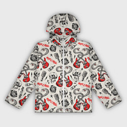 Ветровка с капюшоном женская Музыкальный рокенрольный узор, цвет: 3D-белый