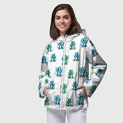 Ветровка с капюшоном женская Дракончики зеленые и синие - паттерн акварельный, цвет: 3D-белый — фото 2