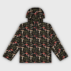 Ветровка с капюшоном женская Goblincore - мухоморы, цвет: 3D-черный