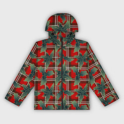 Женская ветровка Листья остролиста на красной шотландке