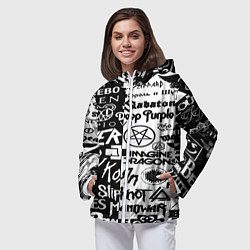 Ветровка с капюшоном женская Логотипы лучших групп черно белый, цвет: 3D-белый — фото 2