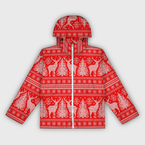 Женская ветровка Новогодний узор с оленями и елками / 3D-Белый – фото 1