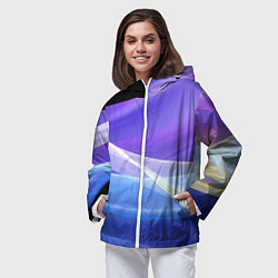 Ветровка с капюшоном женская Фиолетовая и голубая абстракция, цвет: 3D-белый — фото 2