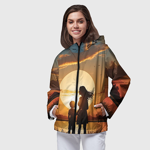 Женская ветровка Мать и дитя на закате / 3D-Черный – фото 3