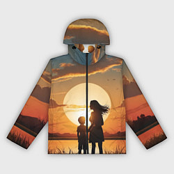 Ветровка с капюшоном женская Мать и дитя на закате, цвет: 3D-черный