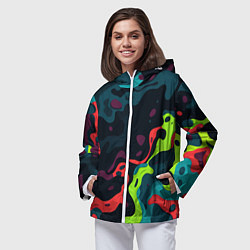 Ветровка с капюшоном женская Яркий кислотный абстрактный камуфляж, цвет: 3D-белый — фото 2