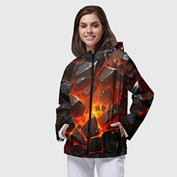 Ветровка с капюшоном женская Летящие черные камни после взрыва, цвет: 3D-черный — фото 2