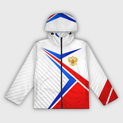 Ветровка с капюшоном женская Герб РФ - классические цвета флага, цвет: 3D-черный