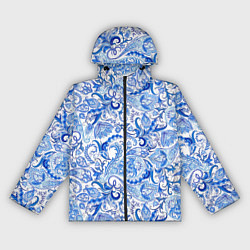 Ветровка с капюшоном женская Гжельская роспись на белом фоне, цвет: 3D-черный