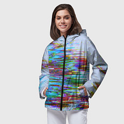 Ветровка с капюшоном женская Синий и красный глитч, цвет: 3D-черный — фото 2