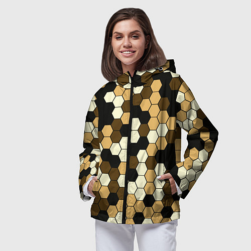 Женская ветровка Камуфляж гексагон коричневый / 3D-Черный – фото 3