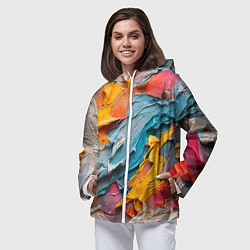 Ветровка с капюшоном женская Абстрактная живопись акрилом, цвет: 3D-белый — фото 2