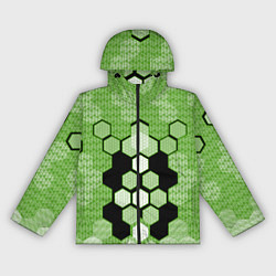 Ветровка с капюшоном женская Зелёная кибер броня hexagons, цвет: 3D-черный