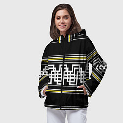 Ветровка с капюшоном женская Греческие линии жёлтые и белые, цвет: 3D-черный — фото 2