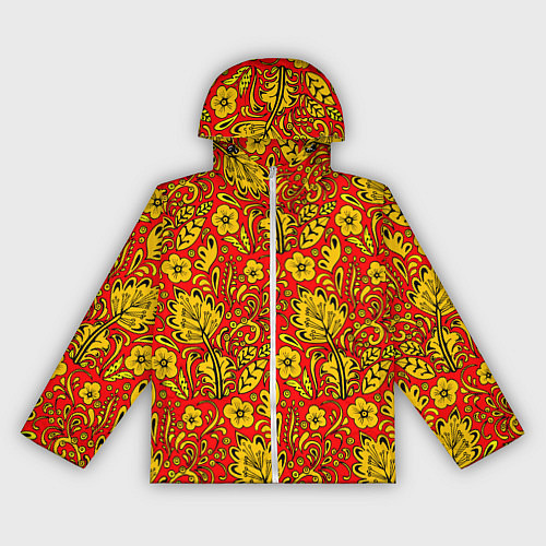 Женская ветровка Хохломская роспись золотистые цветы на красном фон / 3D-Белый – фото 1