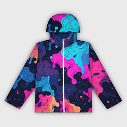 Ветровка с капюшоном женская Яркие кислотные разноцветные пятна в виде камуфляж, цвет: 3D-белый