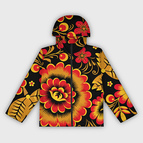 Женская ветровка Хохломская роспись красно-жёлтые цветы на чёрном ф / 3D-Черный – фото 1