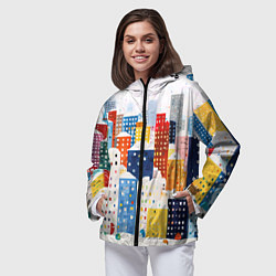 Ветровка с капюшоном женская День в новогоднем городе, цвет: 3D-черный — фото 2
