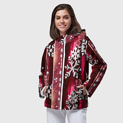 Ветровка с капюшоном женская Розы и снежинки, цвет: 3D-белый — фото 2