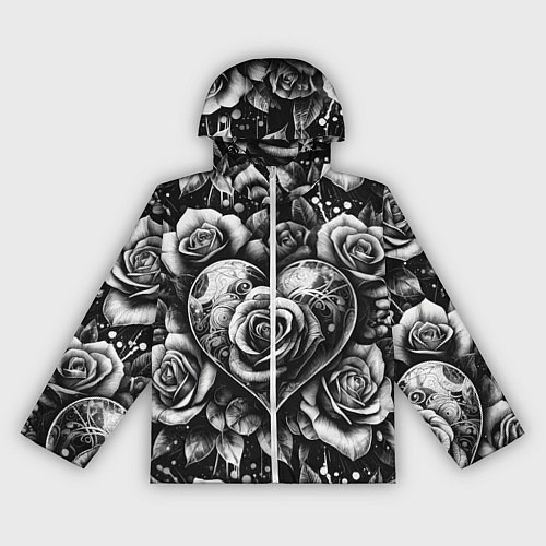 Женская ветровка Черно белое сердце и розы / 3D-Белый – фото 1