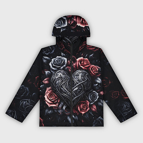 Женская ветровка Витиеватое сердце с розами / 3D-Черный – фото 1