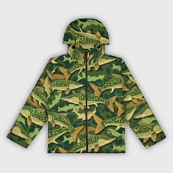 Ветровка с капюшоном женская Камуфляж рыболова - рыба щука, цвет: 3D-черный