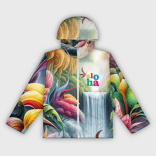 Женская ветровка Водопад в тропическом лесу - алоха / 3D-Белый – фото 1