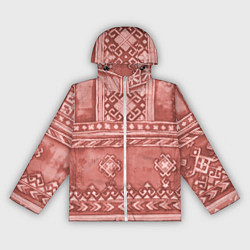 Ветровка с капюшоном женская Красный славянский орнамент, цвет: 3D-белый
