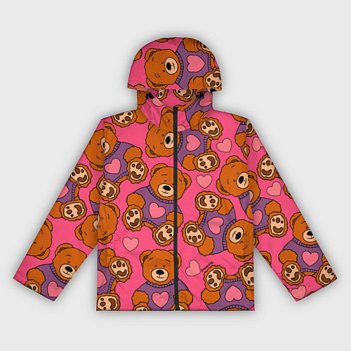 Женская ветровка Мишки игрушки в розовых свитерах и сердечки / 3D-Черный – фото 1