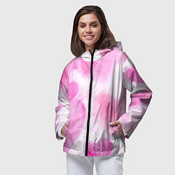 Ветровка с капюшоном женская Розовые сердечки акварель, цвет: 3D-черный — фото 2