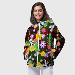 Ветровка с капюшоном женская Гавайская цветочная расцветка, цвет: 3D-белый — фото 2